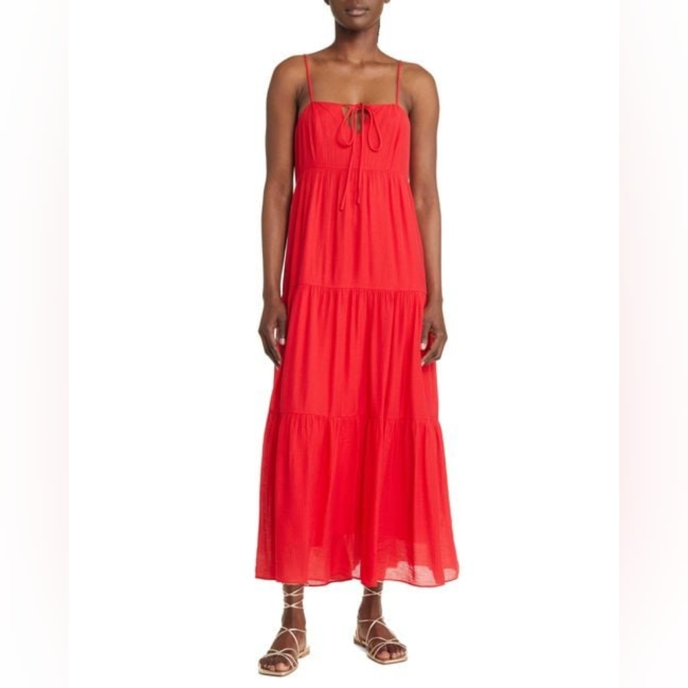 🌷Like New Chelsea28 Elegant Red Tiered Maxi Dress, Size XL